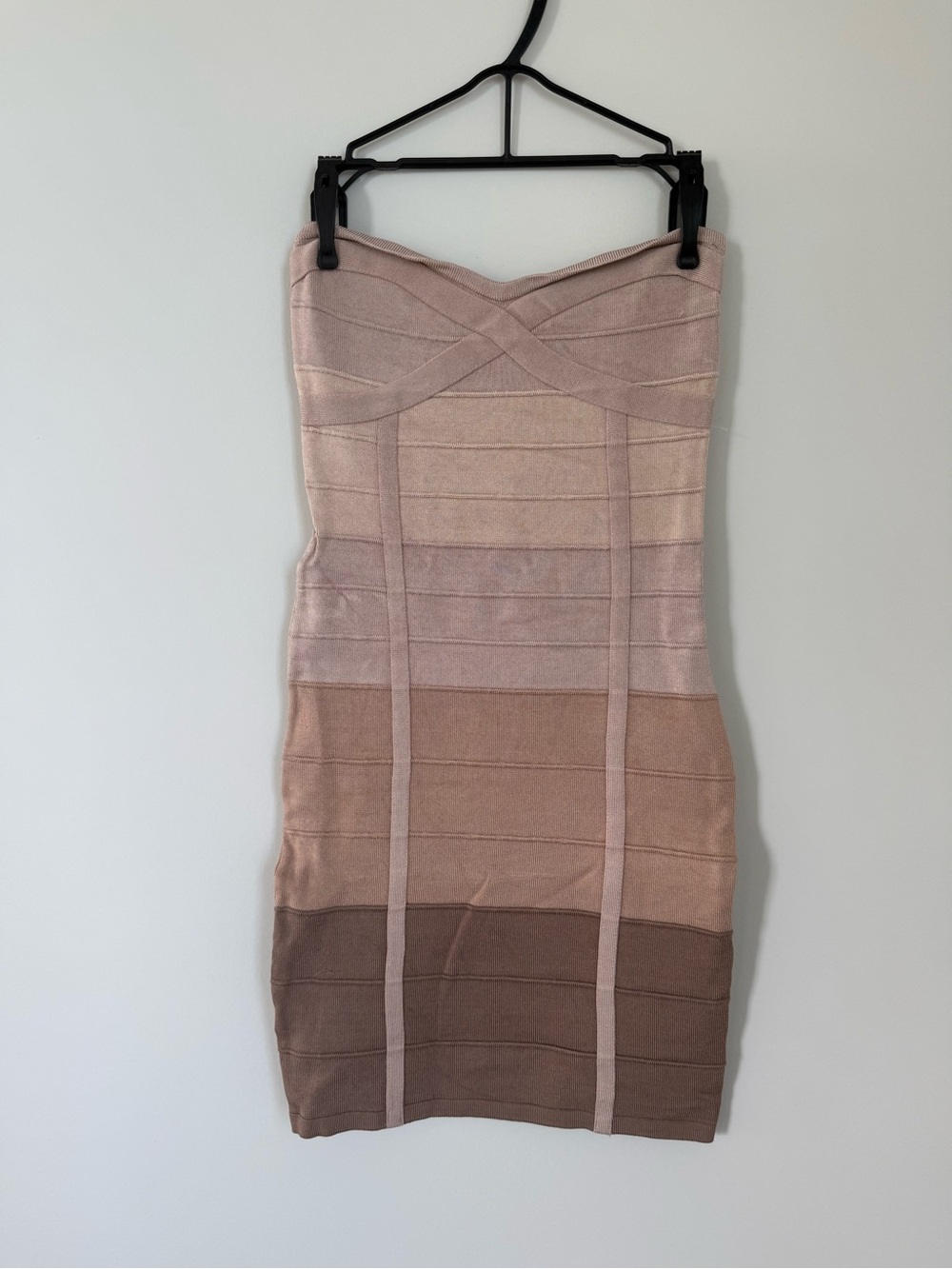 bebe Vintage Strapless Ombre Bandage Dress in Pink and Brown